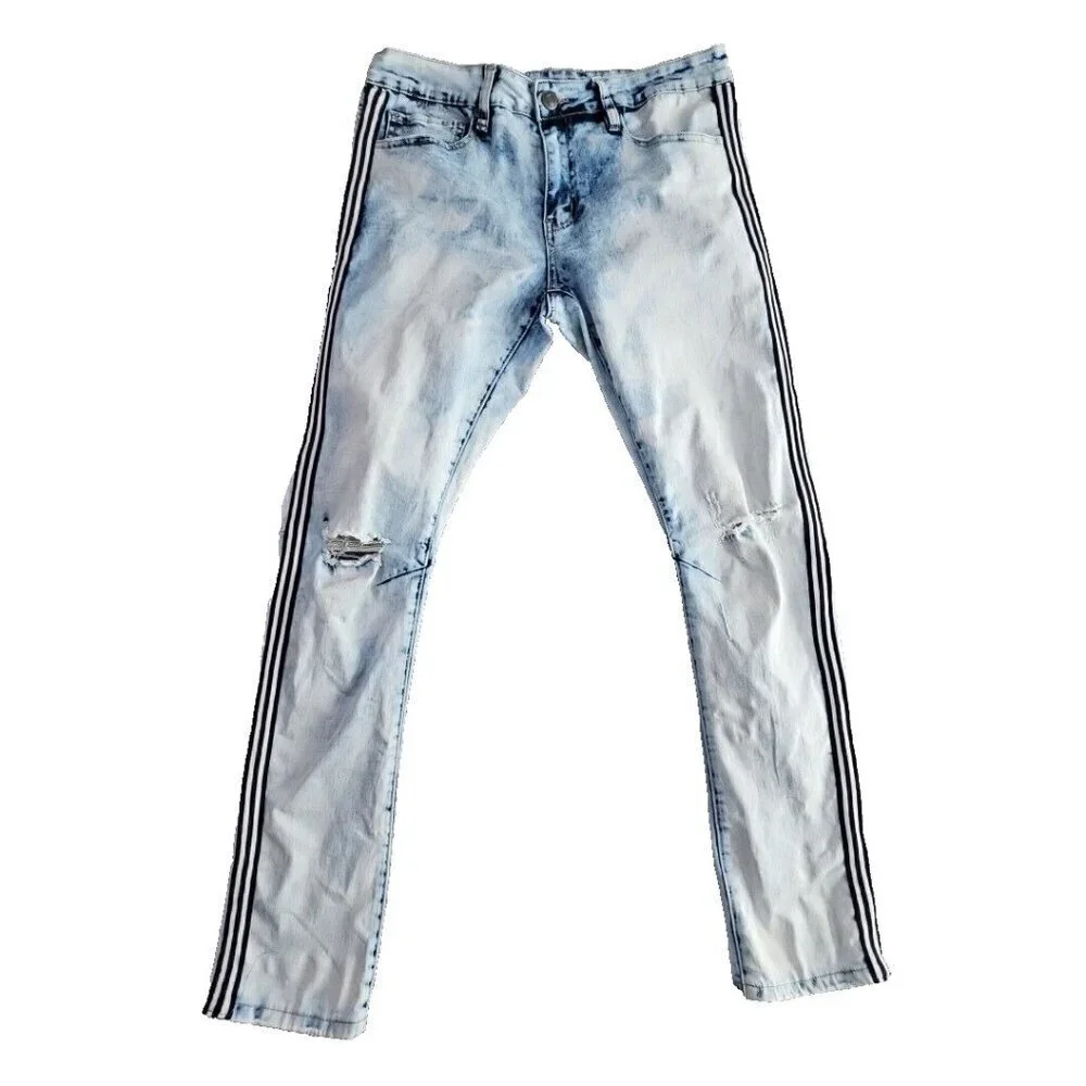 Rue21 Premium Jeans Men's‎ 32x32 Skinny Supreme Flex Distressed Racing Stripe